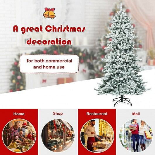 7 Feet Snow Flocked Slim Artificial Christmas Fir Tree - Free Shipping