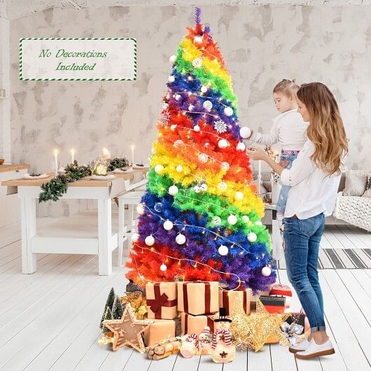 7 Feet Artificial Hinged Traditional Christmas Tree with Metal Stand - Free Shipping