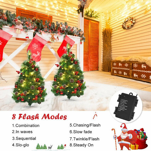 Set of 2 29 Inch Battery Powered Pre-lit Pathway Holiday Christmas Trees - Free Shipping