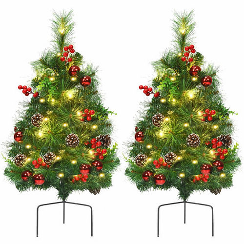 Set of 2 29 Inch Battery Powered Pre-lit Pathway Holiday Christmas Trees - Free Shipping