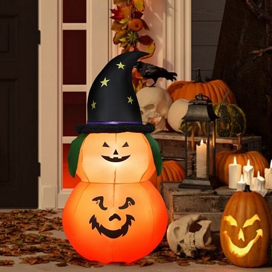 5 Feet Halloween Inflatable LED Pumpkin with Witch Hat - Free Shipping