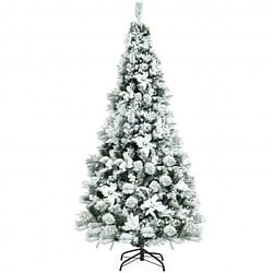 6 Feet Snow Flocked Hinged Christmas Tree with Berries and Poinsettia Flowers - Free Shipping