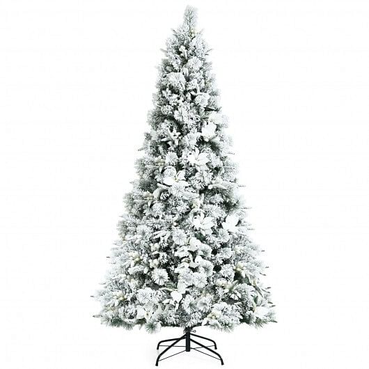 7 Feet Snow Flocked Christmas Tree with Poinsettia Flowers - Free Shipping