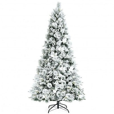 7 Feet Snow Flocked Christmas Tree with Poinsettia Flowers - Free Shipping 