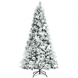 7 Feet Snow Flocked Christmas Tree with Poinsettia Flowers - Free Shipping