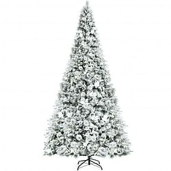 8 Feet Snow Flocked Hinged Christmas Tree with Berries and Poinsettia Flowers - Free Shipping