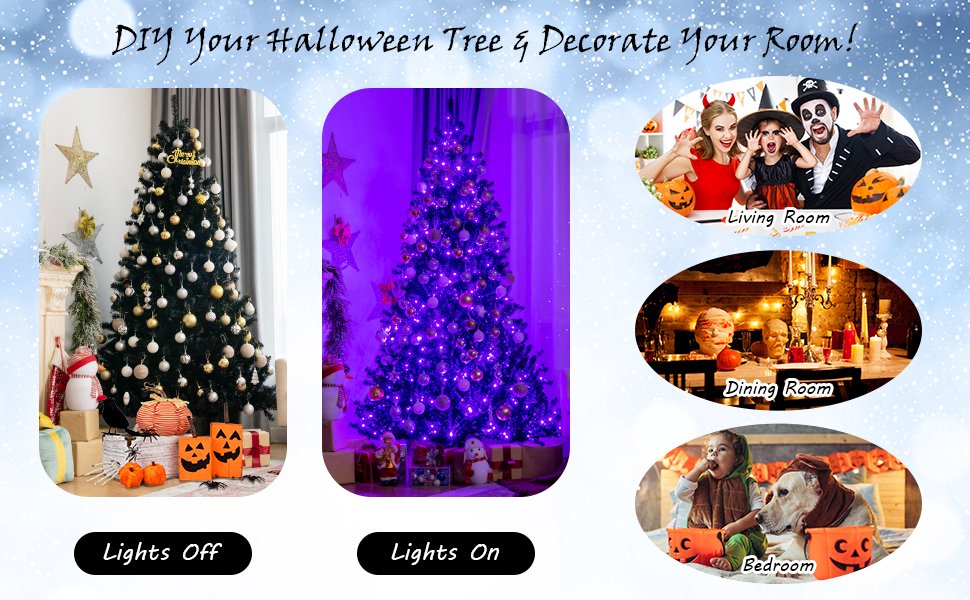 6 FT Pre-Lit Black Halloween Christmas Tree with 250 Vibrant Purple LED Lights