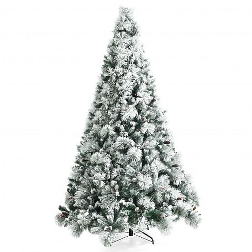 8 Feet Snow Flocked Christmas Tree Glitter Tips with Pine Cone and Red Berries - Free Shipping