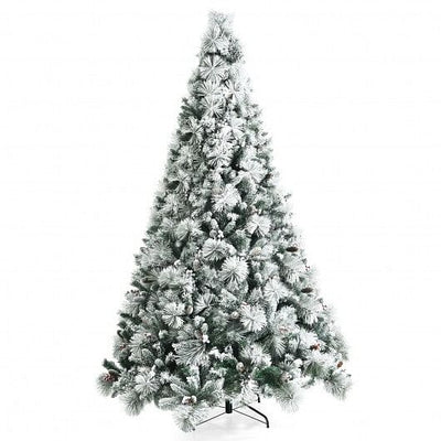 8 Feet Snow Flocked Christmas Tree Glitter Tips with Pine Cone and Red Berries - Free Shipping 