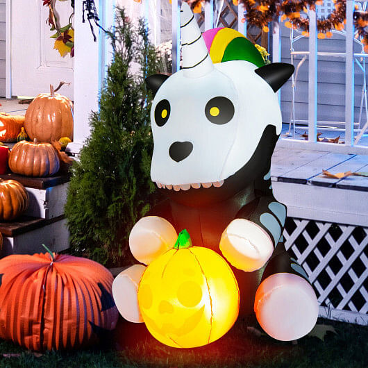 5 Feet Halloween Inflatable Unicorn Skeleton with Pumpkin Lantern - Free Shipping