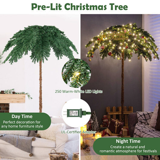 6 Feet Pre-Lit Xmas Palm Artificial Tree with 250 Warm-White LED Lights - Free Shipping