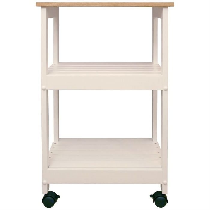 White Kitchen Microwave Cart with Butcher Block Top & Locking Casters - Free Shipping