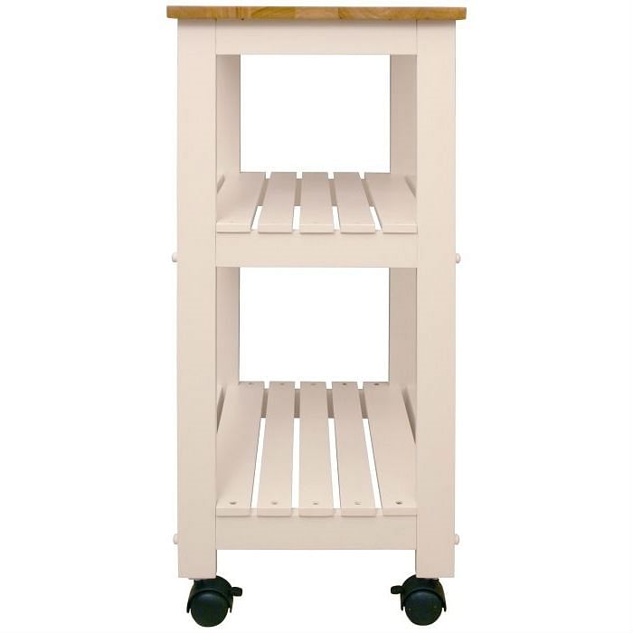 White Kitchen Microwave Cart with Butcher Block Top & Locking Casters - Free Shipping