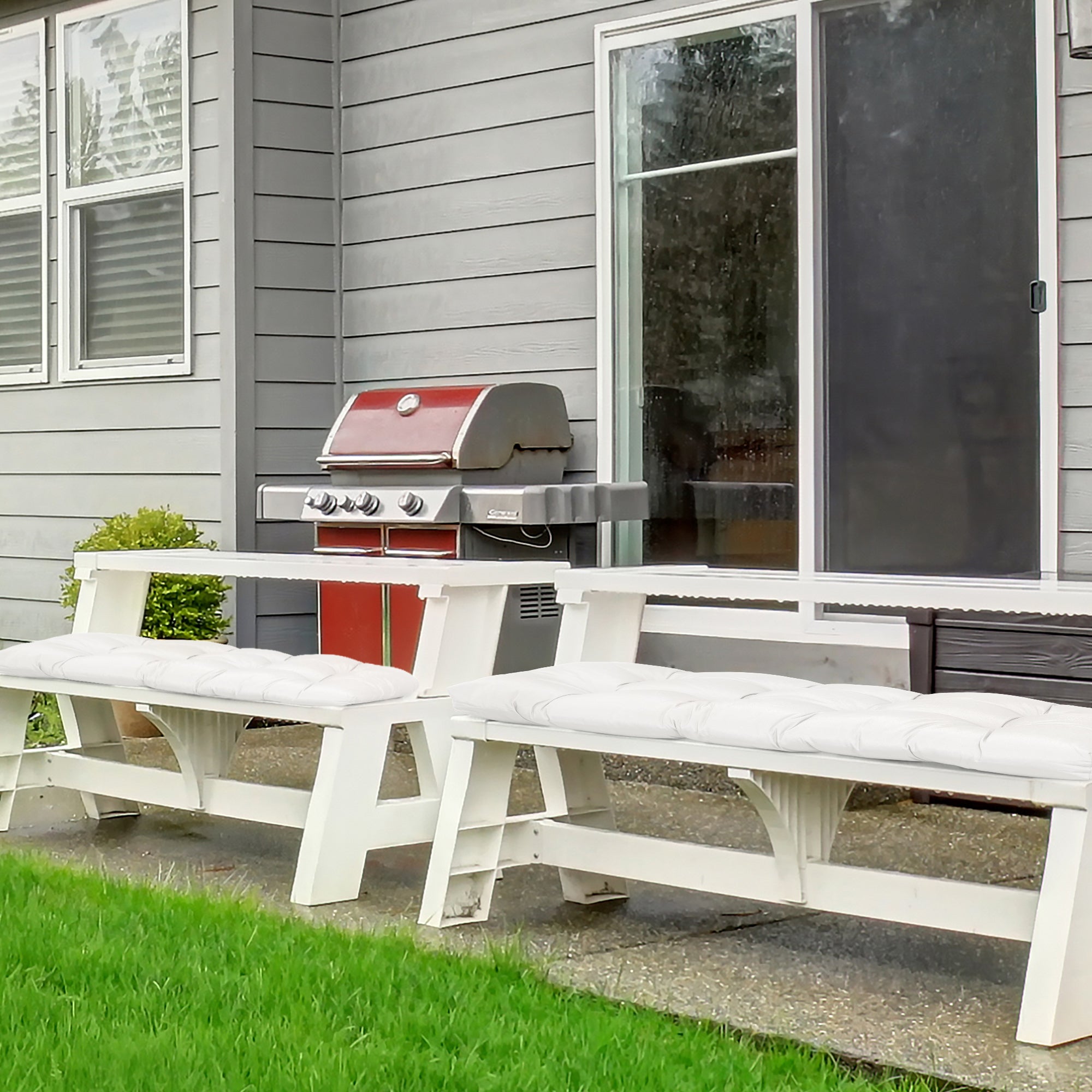Outsunny 2-Piece Patio Bench Cushion Set Replacement Outdoor Loveseat Seat Pad Cream White 43" x 19" x 3" 