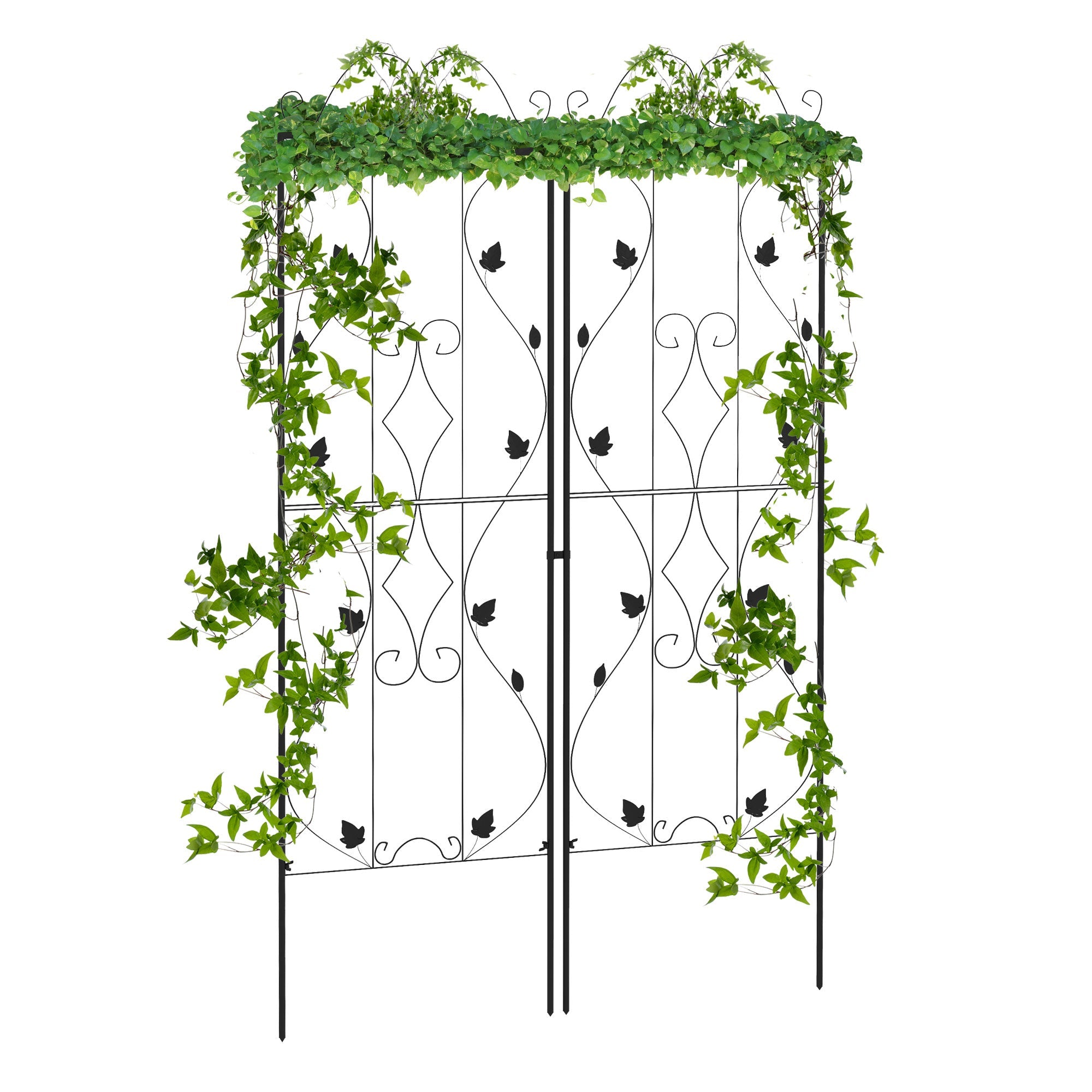 Outsunny Metal Trellis Set of 2, Garden Trellis for Climbing Plant Support Frames, Leaf Design 