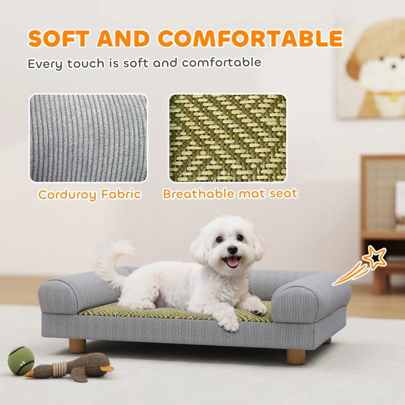 Pet Sofa, Dog Couch Bed for Small Dogs, Elevated Pet Sofa with Solid Feet for Indoor Kittens, Grey