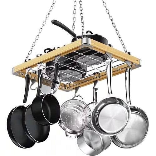 Rectangular 23.5-inch Metal Wood Ceiling Mounted Kitchen Pot Rack - Free Shipping 