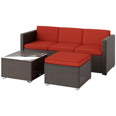 Outsunny Patio Furniture w/ Soft Cushions, Corner Sofa Sets, Red 