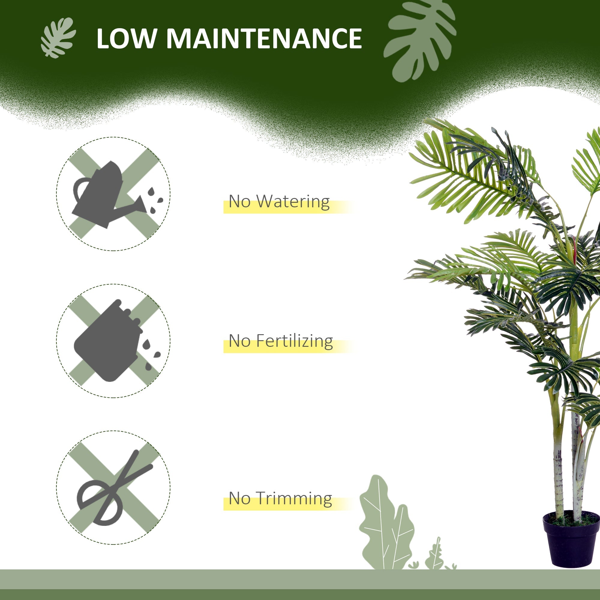 Outsunny 59" Faux Palm Tree, Artificial Tropical Green Plant Decor for Home Office, Indoor Potted 