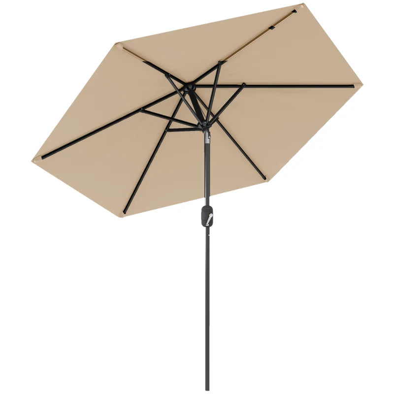 Patio Sun Umbrella, Outdoor Parasol with 6 Ribs, Coffee