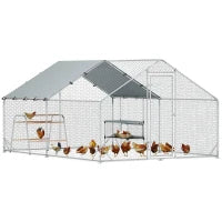 Metal Chicken Coop Run w/ Waterproof Cover, Nesting Box, Roosting Bars, for Outdoor Backyard, 9.8 x 13.1 x 6.4 ft