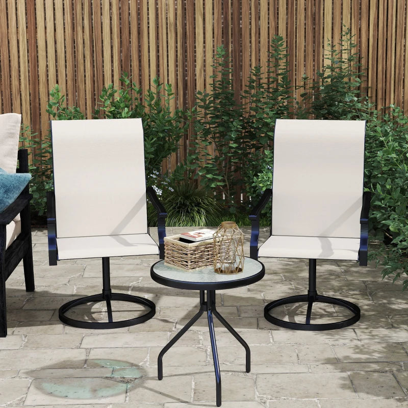 Outdoor Swivel Dining Chairs Set of 2, High Back Swivel Chairs with All Weather Mesh for Deck, Backyard, Poolside, White