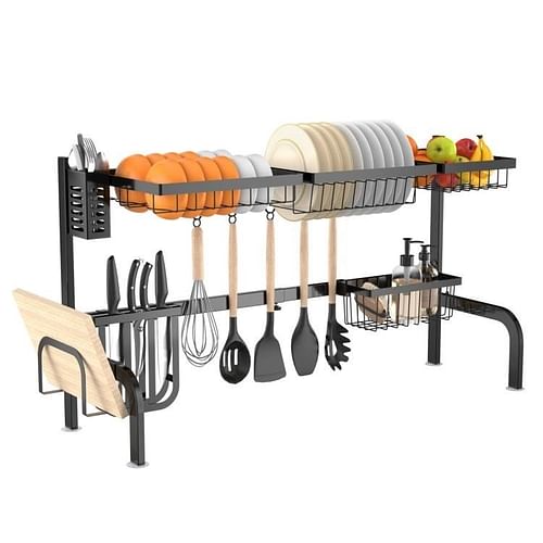 2 Tier Black Steel Adjustable Over the Sink Dish Drying Rack - Free Shipping 