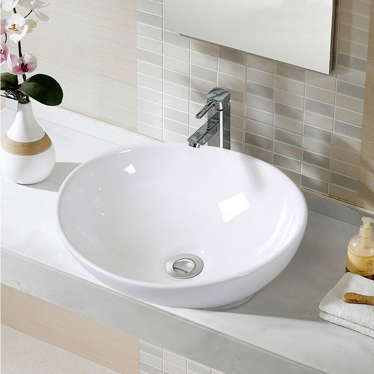 Contemporary Oval Basin Round Vessel Bathroom Sink in White - Free Shipping