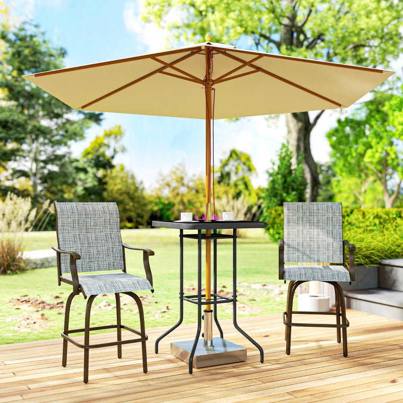 Outdoor Bar Table with Umbrella Hole, 41.3" Bar Height Patio Table with Glass Top and Metal Frame, Black