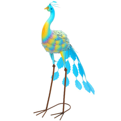 Outsunny Peacock Garden Statue, 32.7" Standing Lawn Ornament, Steel Garden Decor Bird Statue with Stakes for Lawn Patio Backyard Decoration, Mixed Colour 