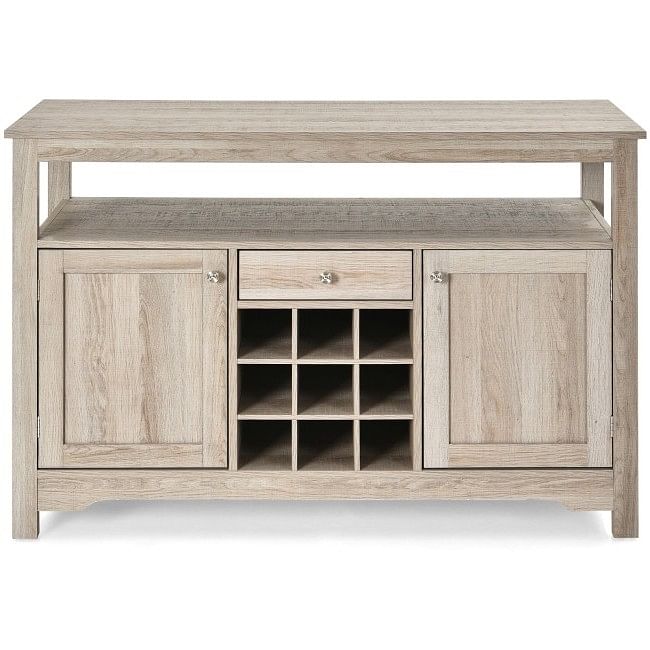 Gray Oak Buffet Server 9 Bottle Wine Cabinet Console - Free Shipping 