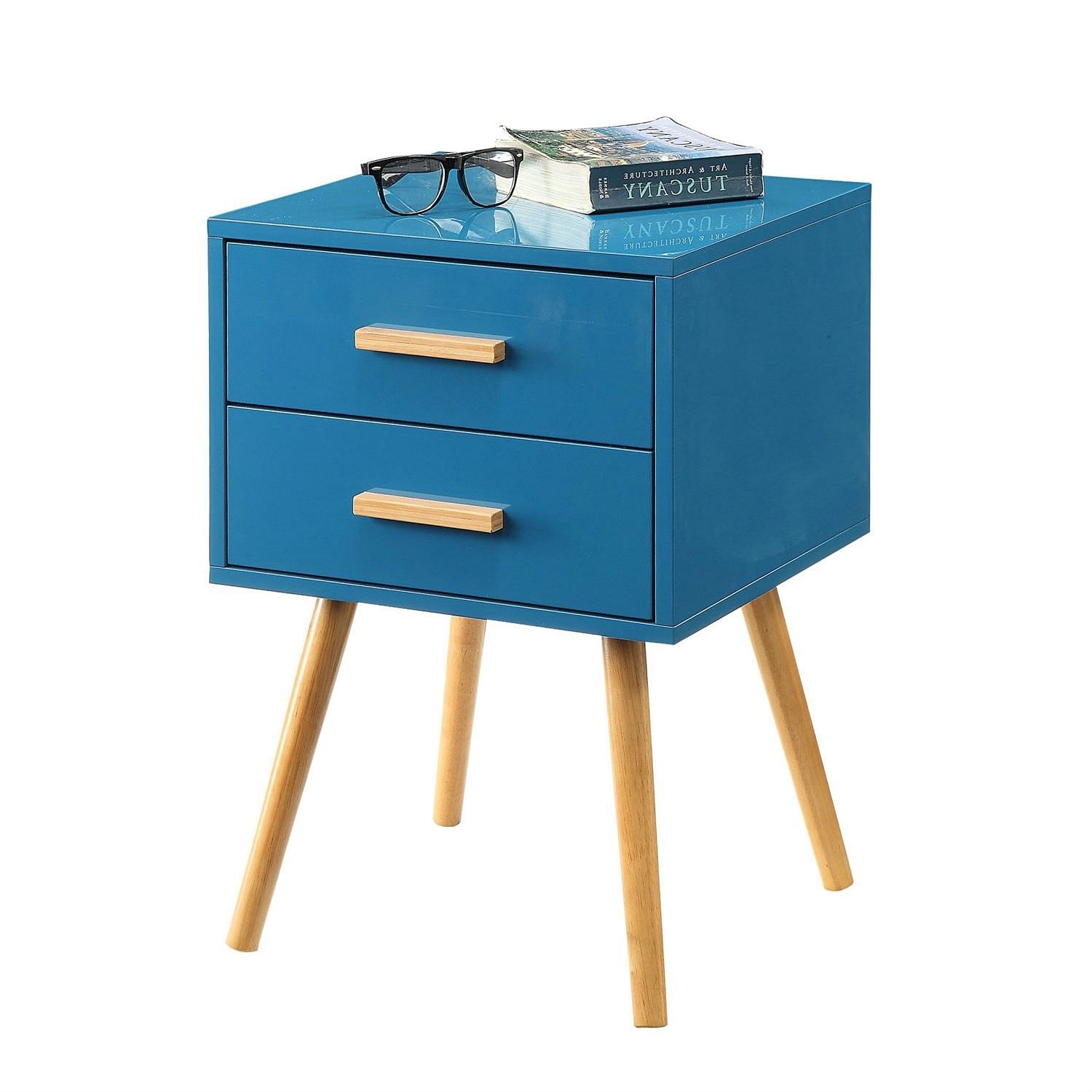 Modern Classic Mid-Century Style End Table Nightstand in Blue Finish - Free Shipping