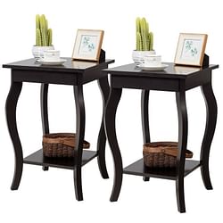 Modern Nightstand End Table with Bottom Shelf in Espresso Wood Finish - Set of 2 - Free Shipping