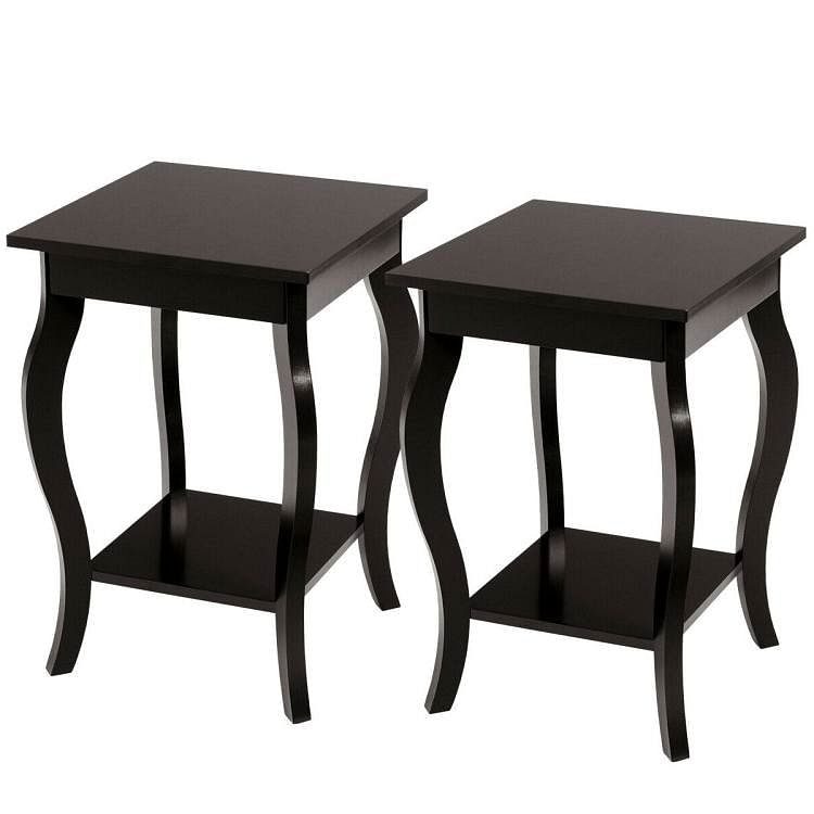 Modern Nightstand End Table with Bottom Shelf in Espresso Wood Finish - Set of 2 - Free Shipping