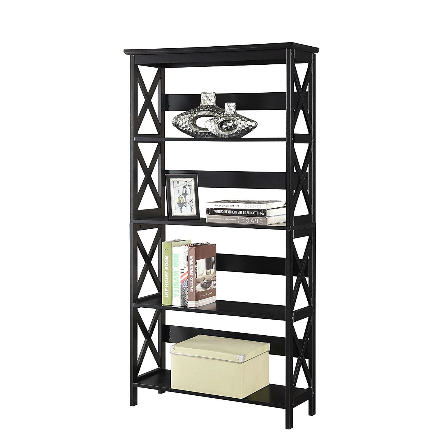 Glossy Black 5-Shelf Bookcase - Free Shipping