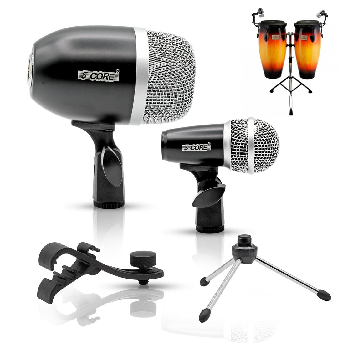 5Core Conga Mic Snare Tom Microphone Drum Kit Condenser XLR Instrument Mics BLACK