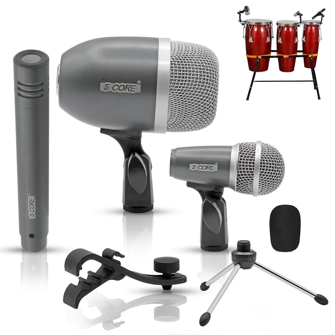 5Core Conga Mic Snare Tom Microphone Drum Kit Condenser XLR Instrument Mics GREY