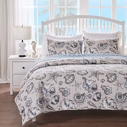 King/CAL King 3 Piece Microfiber Beach Shells Coastal Reversible Quilt Set - Free Shipping