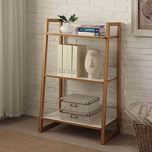 Modern Bookcase with 3 Shelves in Bamboo/White Finish - Free Shipping 