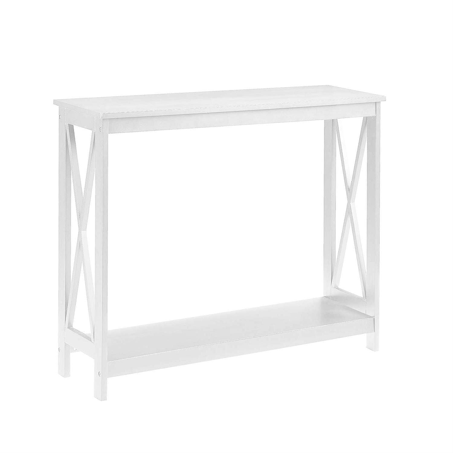 White Wood Console Sofa Table with Bottom Storage Shelf - Free Shipping