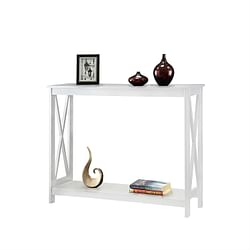 White Wood Console Sofa Table with Bottom Storage Shelf - Free Shipping