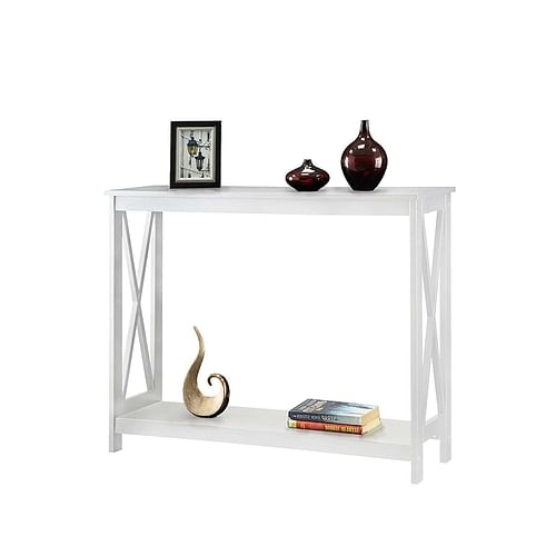 White Wood Console Sofa Table with Bottom Storage Shelf - Free Shipping 