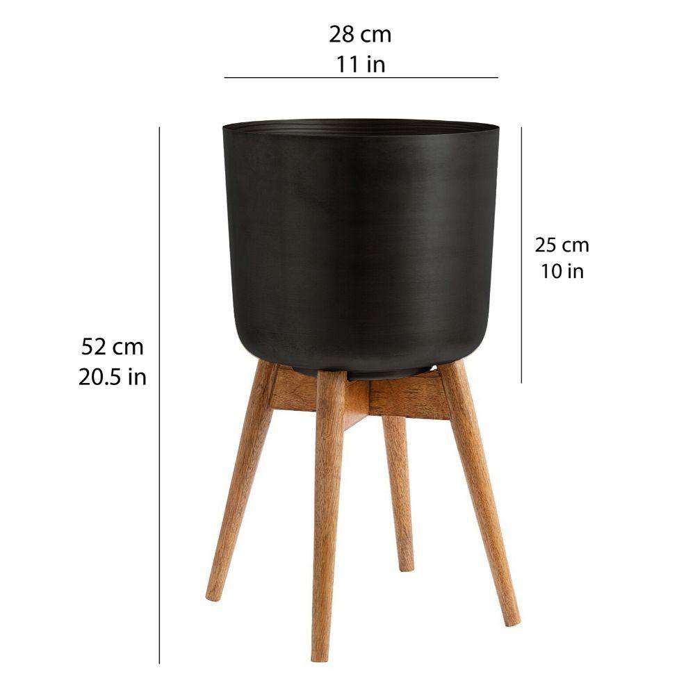 Coyo - Brass Turned Wood Leg Planter Black (Multiple Sizes) 