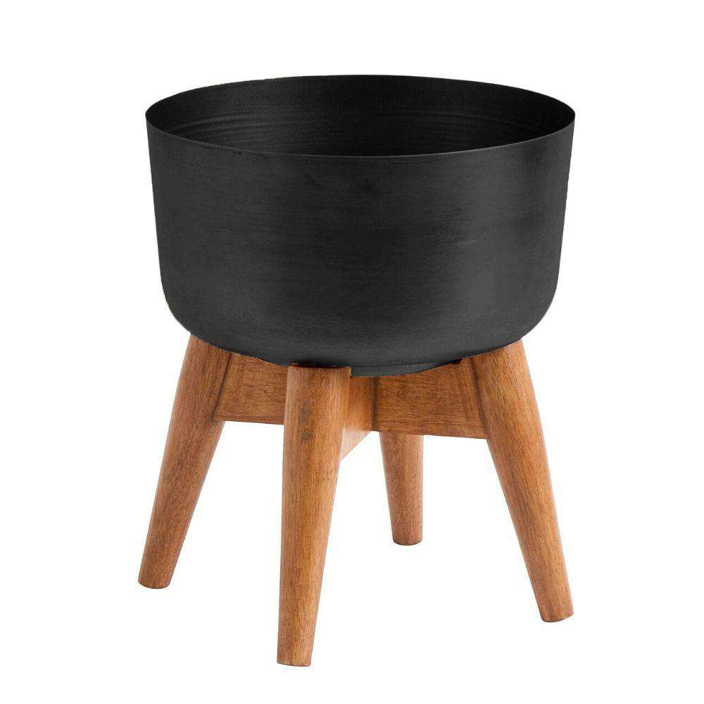 Coyo - Brass Turned Wood Leg Planter Black (Multiple Sizes) 