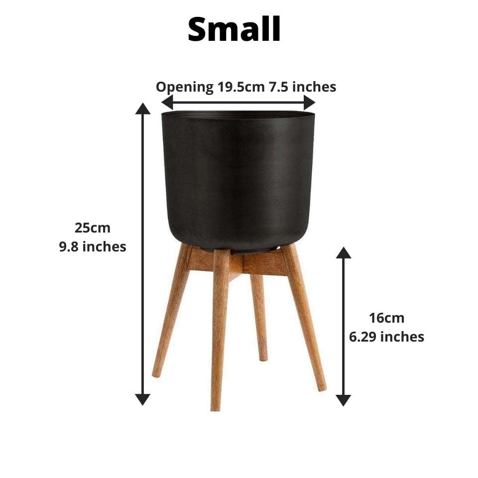 Coyo - Brass Turned Wood Leg Planter Black (Multiple Sizes) 