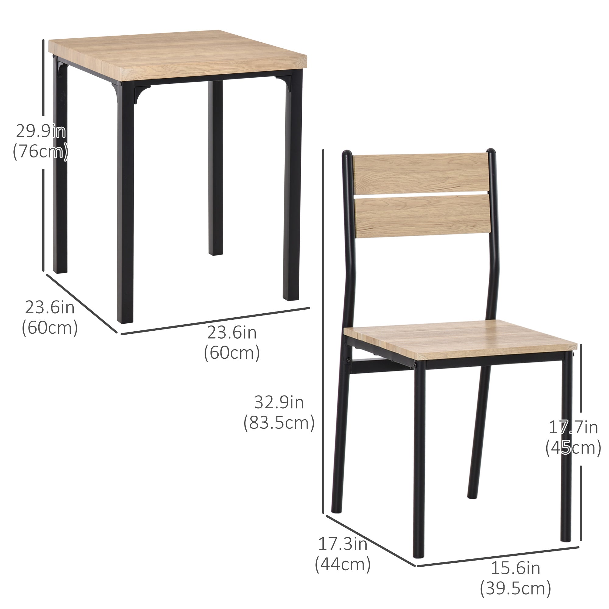 HOMCOM 3pcs Wooden Dining Set Industrial Style Wood and Metal Kitchen Table Set for 2 Chairs Modern and Sleek Dinette Home Furniture 