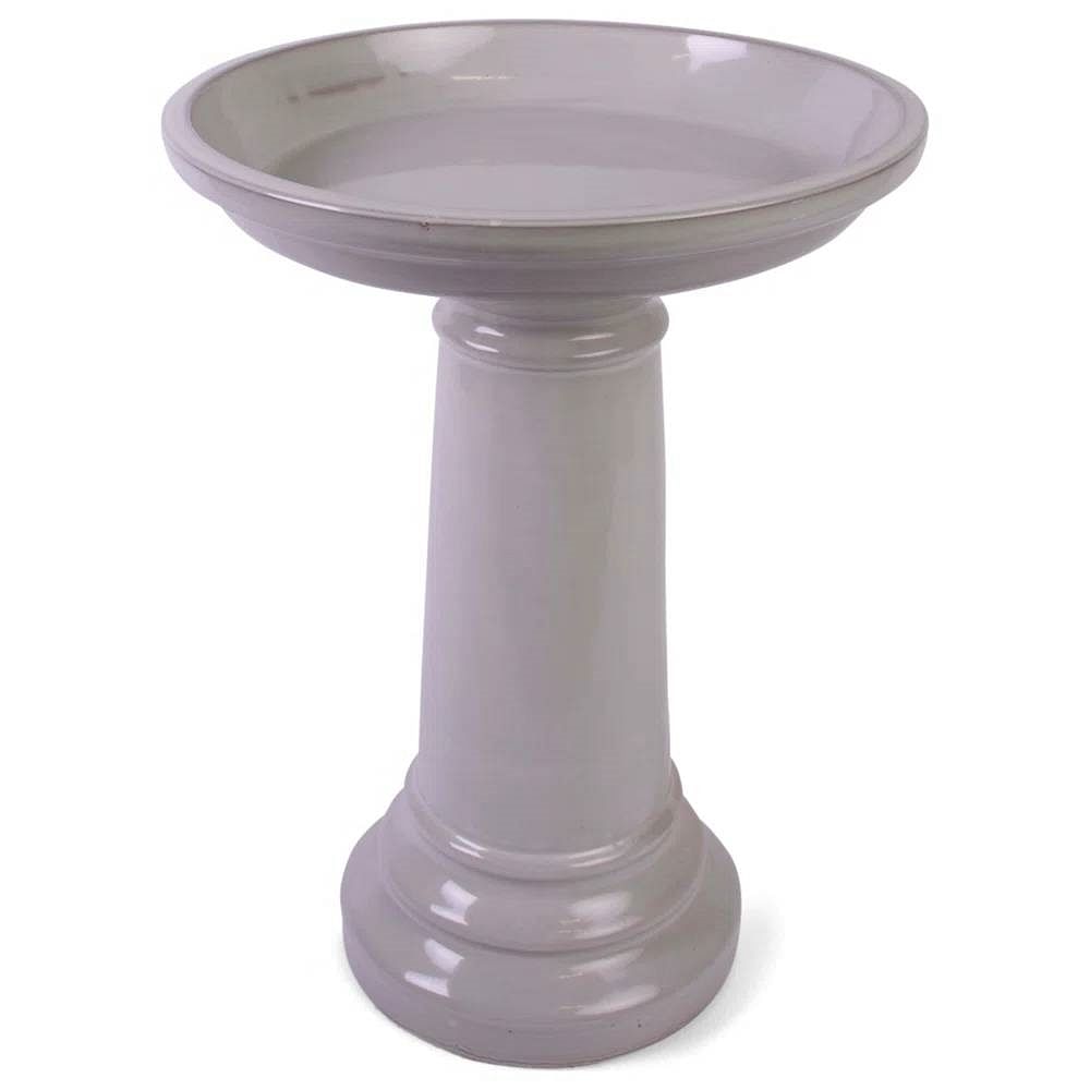 Beige Taupe Cream Ceramic Outdoor Garden Pedestal Birdbath - Free Shipping 