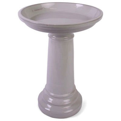 Beige Taupe Cream Ceramic Outdoor Garden Pedestal Birdbath - Free Shipping 