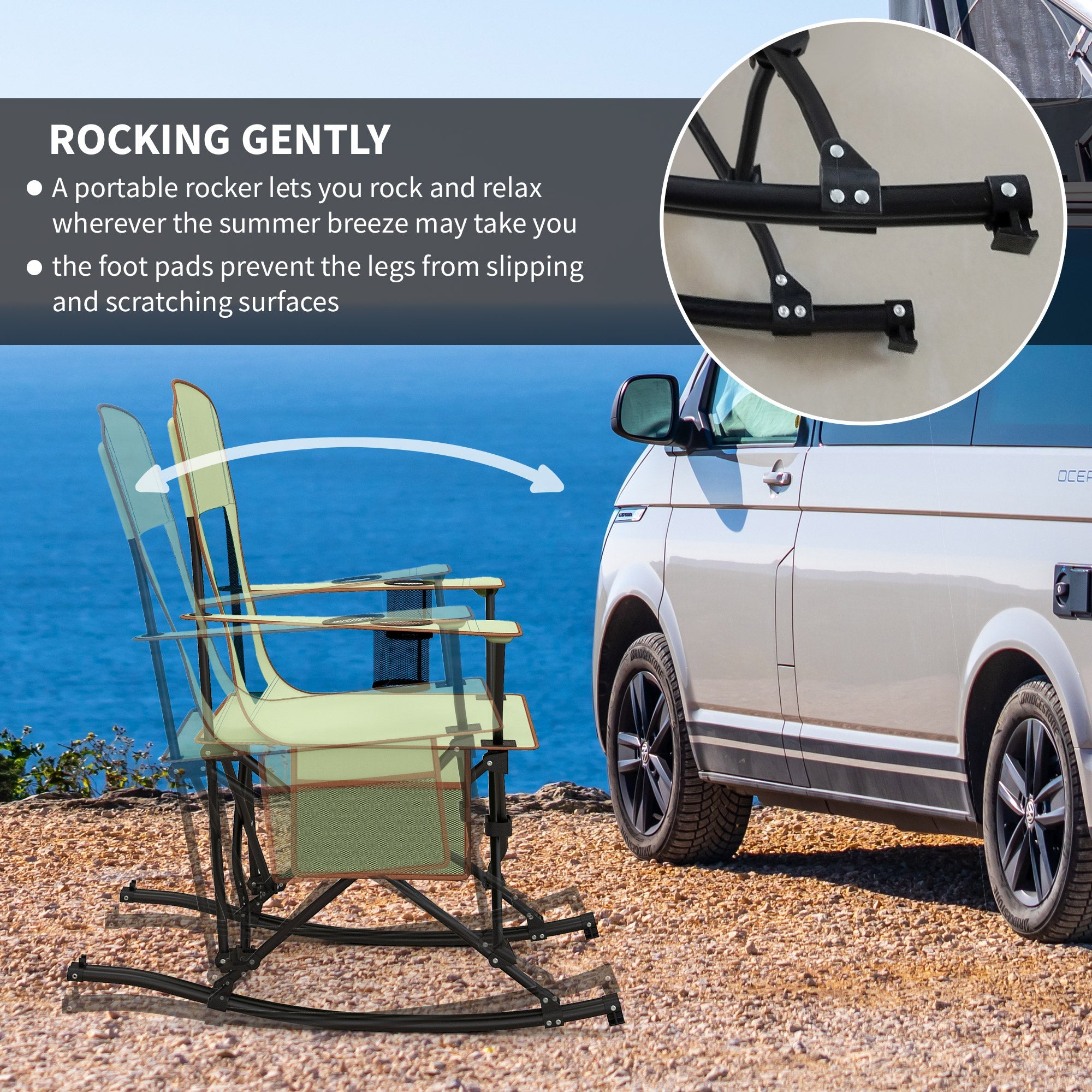 Outsunny Camping Folding Chair Portable Rocking Chair w/ Armrest Cup Holder Compact and Sturdy in a Bag for Outdoor Beach Picnic Green 