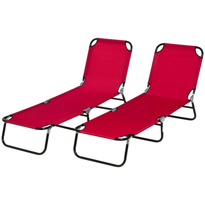 Outsunny Folding Lounge Chairs Set of 2 Outdoor Recliner for Sun Tanning Breathable Mesh Beach Patio Red 
